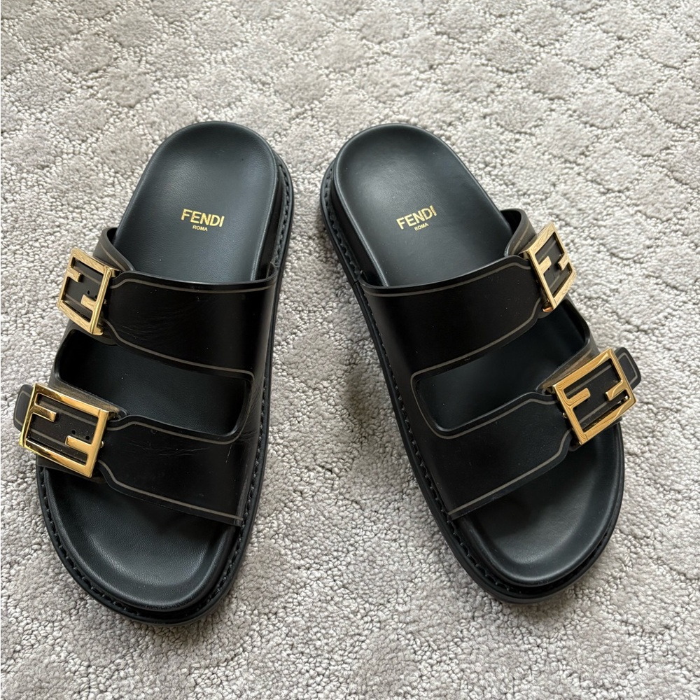 Fendi Black Leather “feel” Slides - size 36